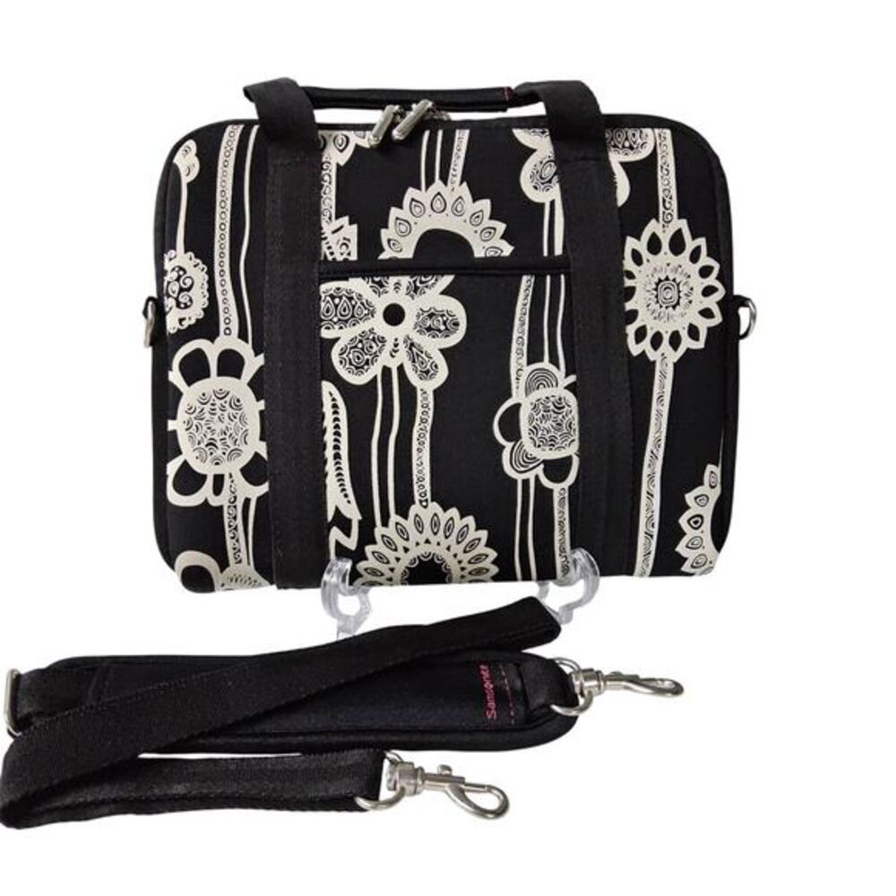 Samsonite Laptop Messenger Bag‎ Womens OS Black White Floral Padded Boho Print